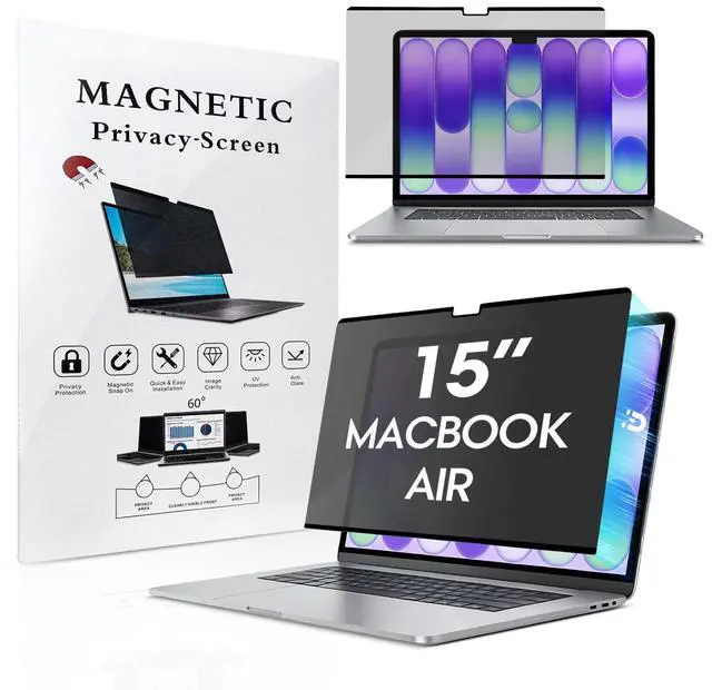 Main image of Magnetic Privacy Screen for MacBook Air 15 inch (2023-2026, M2-M5), Thin Removable Shield Anti-Glare, Washable Filter for Cafe & Library Use