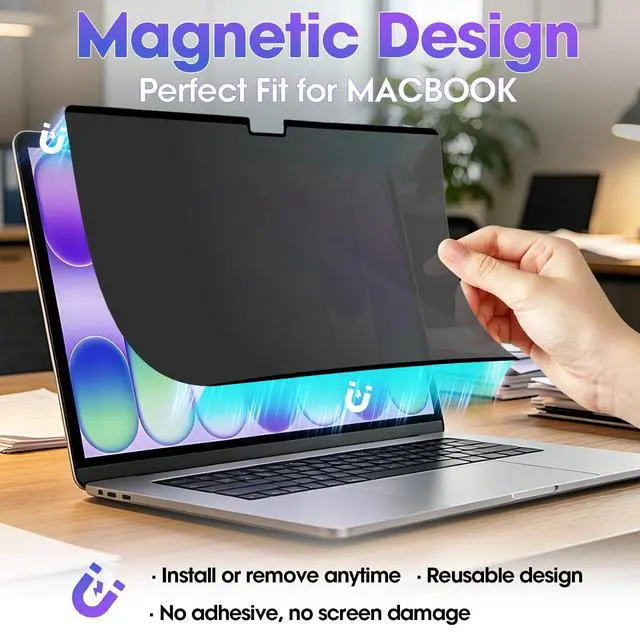 Alt view image 3 of 7 - Magnetic Privacy Screen for MacBook Air 15 inch (2023-2026, M2-M5), Thin Removable Shield Anti-Glare, Washable Filter for Cafe & Library Use