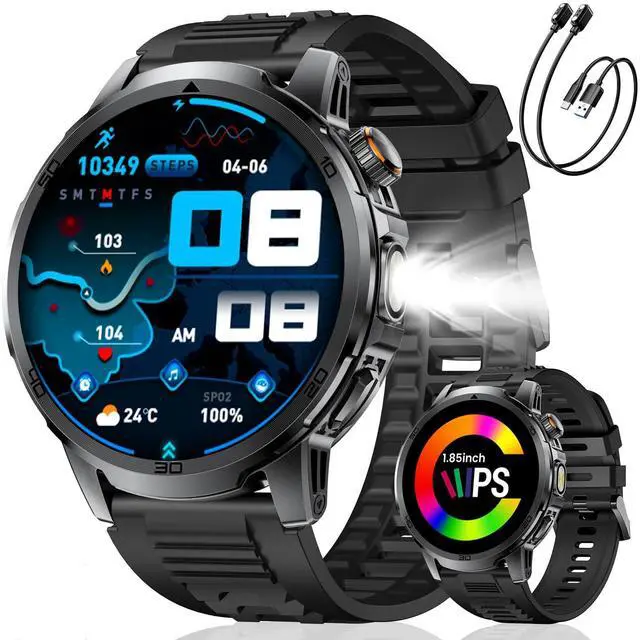 Main image of Smart Watches for Men 1000mAh 1.85" HD IP68 Sport LED Light | Large Battery Big Touch Screen 110+ Sports Modes Waterproof
