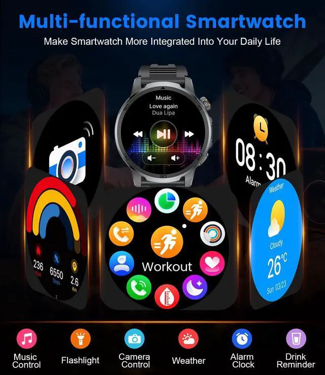 Alt view image 5 of 6 - Smart Watches for Men 1000mAh 1.85" HD IP68 Sport LED Light | Large Battery Big Touch Screen 110+ Sports Modes Waterproof