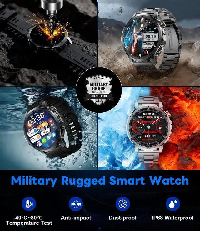 Alt view image 4 of 6 - Smart Watches for Men 1000mAh 1.85" HD Military IP68 LED Light Sport | Large Battery Big Touch Screen 110+ Sports Modes Waterproof