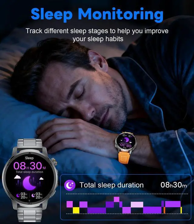 Alt view image 6 of 6 - Smart Watches for Men 1000mAh 1.85" HD Military IP68 LED Light Sport | Large Battery Big Touch Screen 110+ Sports Modes Waterproof