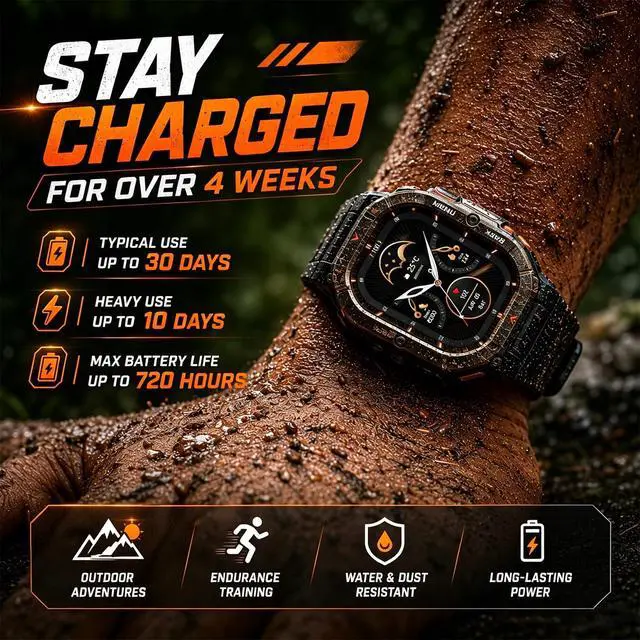 Alt view image 4 of 6 - L3 Smart Watch, 1.95" AMOLED, Bluetooth Calling, 70-Lumen Flashlight | Tough Build, 10-30 Days Long, Smarter Tracking | 5ATM/IP68 + MIL-STD-810H | Sports+Health Insights Compatible for iOS Android