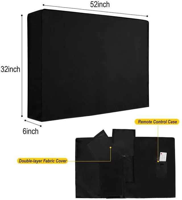 Alt view image 2 of 7 - Weatherproof Outdoor TV Cover 52 to 55 Inch: Outside Waterproof Screen Protector, Television Cover for Wall Mounts & Stands (Black)