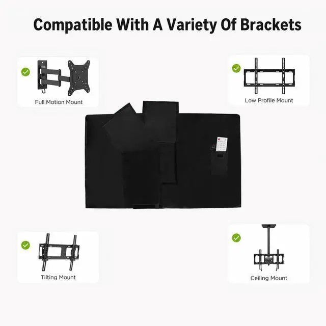 Alt view image 3 of 7 - Weatherproof Outdoor TV Cover 52 to 55 Inch: Outside Waterproof Screen Protector, Television Cover for Wall Mounts & Stands (Black)