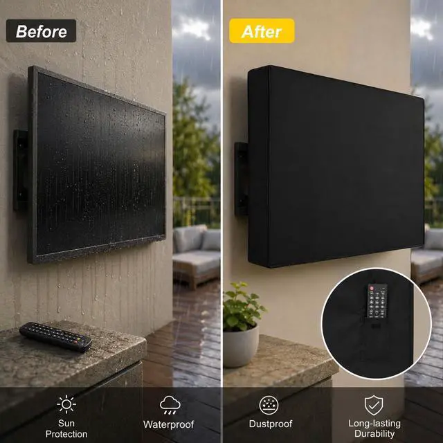 Alt view image 5 of 7 - Weatherproof Outdoor TV Cover 52 to 55 Inch: Outside Waterproof Screen Protector, Television Cover for Wall Mounts & Stands (Black)