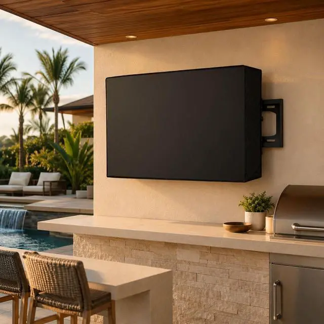 Alt view image 7 of 7 - Weatherproof Outdoor TV Cover 52 to 55 Inch: Outside Waterproof Screen Protector, Television Cover for Wall Mounts & Stands (Black)