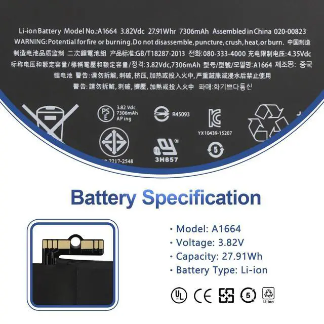 Alt view image 2 of 7 - A1664 Tablet Battery for Apple iPad Pro 9.7 (2016) A1673 A1674 A1675 | Wi-Fi/Cellular, 020-00823 MLMW2LL/A MLN02LL/A MLMN2LL/A MLMV2LL/A MLMY2LL/A MLMQ2LL/A MM192LL/A MLMX2LL/A MLN12LL/A 7306mAh