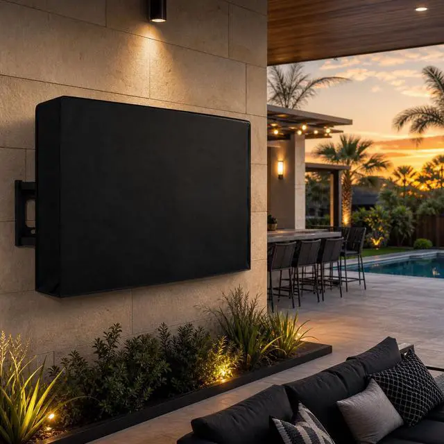 Alt view image 6 of 7 - Weatherproof Outdoor TV Cover 52 to 55 Inch: Outside Waterproof Screen Protector, Television Cover for Wall Mounts & Stands (Black)