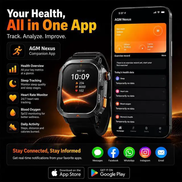 Alt view image 6 of 6 - L3 Smart Watch, 1.95" AMOLED, Bluetooth Calling, 70-Lumen Flashlight | Tough Build, 10-30 Days Long, Smarter Tracking | 5ATM/IP68 + MIL-STD-810H | Sports+Health Insights Compatible for iOS Android