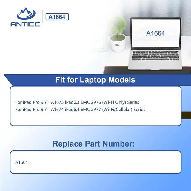Alt view image 3 of 7 - A1664 Tablet Battery for Apple iPad Pro 9.7 (2016) A1673 A1674 A1675 | Wi-Fi/Cellular, 020-00823 MLMW2LL/A MLN02LL/A MLMN2LL/A MLMV2LL/A MLMY2LL/A MLMQ2LL/A MM192LL/A MLMX2LL/A MLN12LL/A 7306mAh