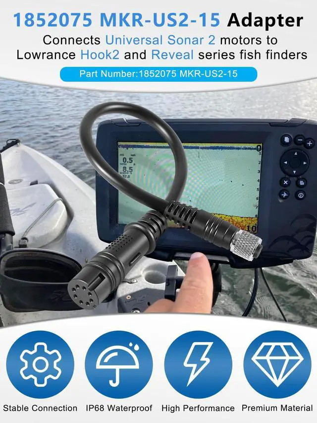 Alt view image 2 of 6 - 1852075 MKR-US2-15 Universal Sonar 2 Adapter Cable Compatible with Lowrance Hook 2, Reveal Series, Universal Sonar 2 Motors