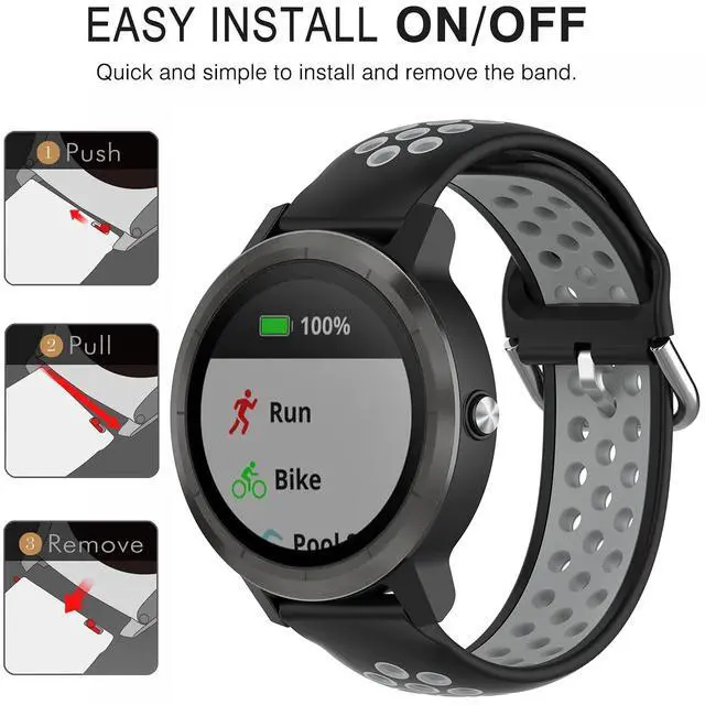 Alt view image 6 of 7 - Breathable Band for Garmin Vivoactive 6/5/3, Soft Silicone Band Replacement for Garmin Venu Sq 2/Venu 2 Plus/Forerunner 55/Forerunner 165/Vivomove Sport/Vivomove Trend/Approach S40 S42 S12
