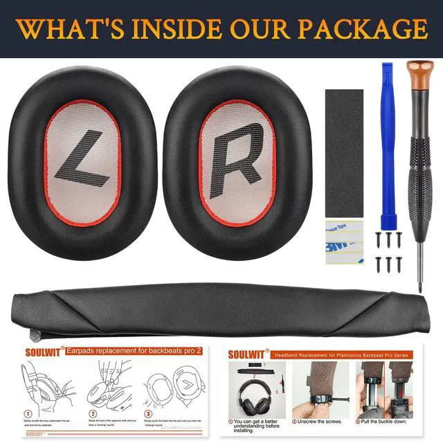 Alt view image 3 of 6 - Replacement Kit for BackBeat Pro 2, Voyager 8200 - Black | (Earpads+Headband),for Plantronics BackBeat Pro2, Voyager 8200