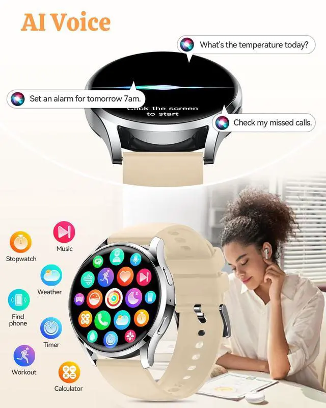 Alt view image 5 of 7 - Smart Watch Fitness Tracker for iPhone Android for Women Men, Activity Tracker with Calorie & Step Counter, 150+ Sports, Daily Workout & Sleep MonitorIP68 Waterproof Smartwatch (Gold)
