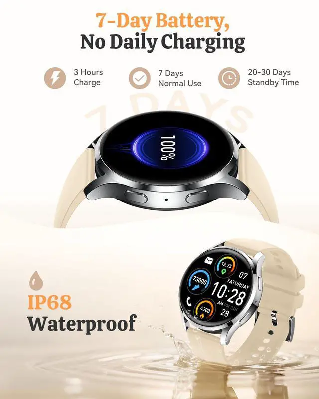 Alt view image 6 of 7 - Smart Watch Fitness Tracker for iPhone Android for Women Men, Activity Tracker with Calorie & Step Counter, 150+ Sports, Daily Workout & Sleep MonitorIP68 Waterproof Smartwatch (Gold)