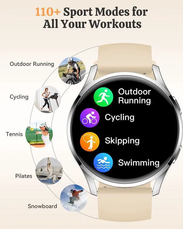 Alt view image 3 of 7 - Smart Watch Fitness Tracker for iPhone Android for Women Men, Activity Tracker with Calorie & Step Counter, 150+ Sports, Daily Workout & Sleep MonitorIP68 Waterproof Smartwatch (Gold)