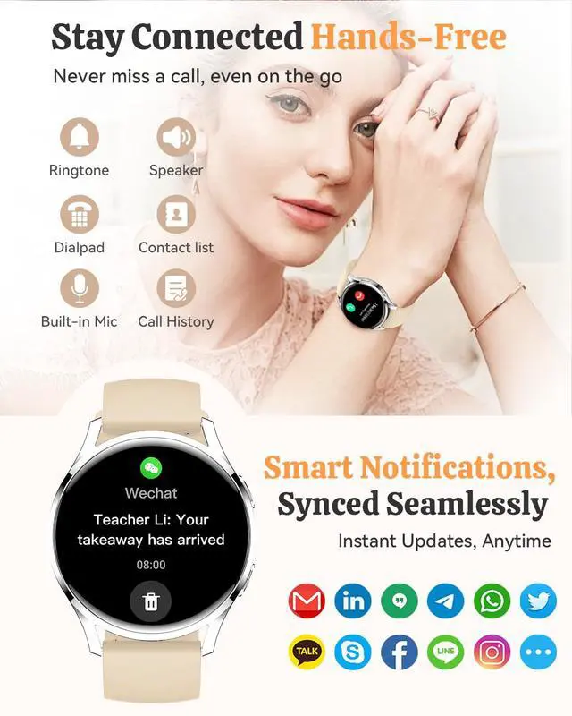 Alt view image 4 of 7 - Smart Watch Fitness Tracker for iPhone Android for Women Men, Activity Tracker with Calorie & Step Counter, 150+ Sports, Daily Workout & Sleep MonitorIP68 Waterproof Smartwatch (Gold)