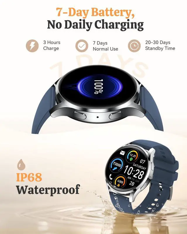 Alt view image 5 of 7 - Smart Watch Fitness Tracker for iPhone Android for Women Men, Activity Tracker with Calorie & Step Counter, 150+ Sports, Daily Workout & Sleep MonitorIP68 Waterproof Smartwatch (Blue)