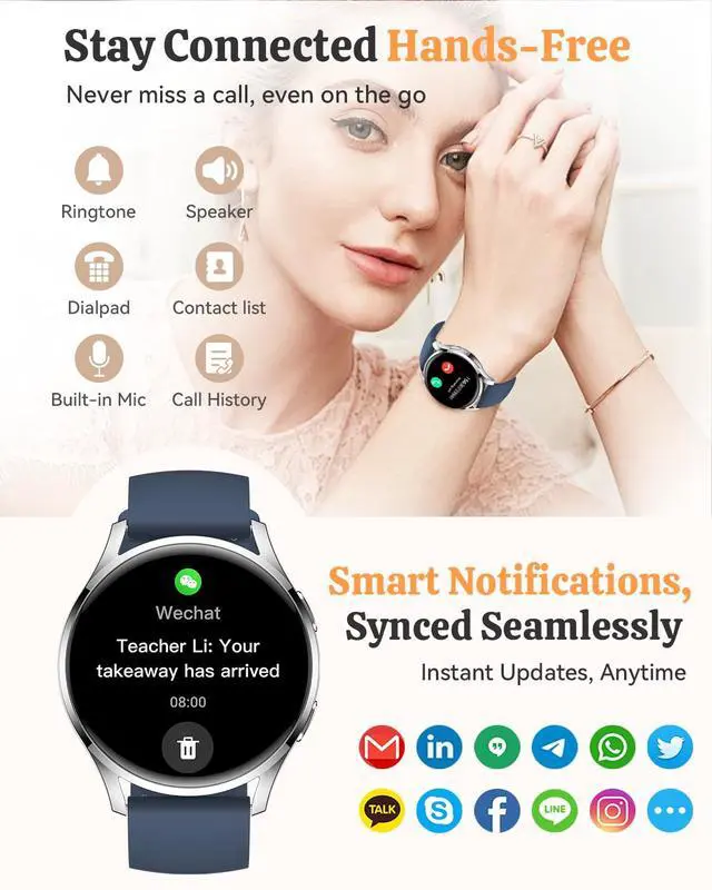 Alt view image 3 of 7 - Smart Watch Fitness Tracker for iPhone Android for Women Men, Activity Tracker with Calorie & Step Counter, 150+ Sports, Daily Workout & Sleep MonitorIP68 Waterproof Smartwatch (Blue)