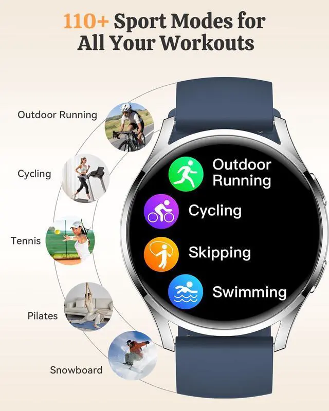 Alt view image 4 of 7 - Smart Watch Fitness Tracker for iPhone Android for Women Men, Activity Tracker with Calorie & Step Counter, 150+ Sports, Daily Workout & Sleep MonitorIP68 Waterproof Smartwatch (Blue)