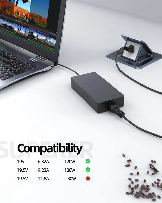 Alt view image 2 of 6 - 180W Charger Fit for Asus Rog Swift Strix PG27UQ PG32UQ XG49VQ G750J G750JW G750JM G750JX G752V G752VL G752VT G752VM G751J G751JM G751JL G75V G75VX G75VW G46VW G46V Monitor Power Supply Cord