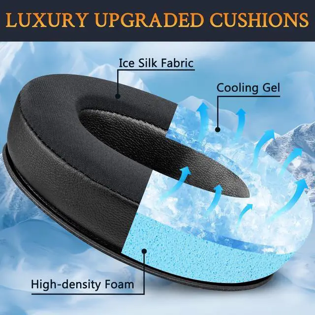 Alt view image 3 of 5 - Cooling Gel Earpads Replacement for KRK KNS6400/KNS6402/KNS8400/KNS 8402 Headphones, Ear Pads Cushions with Durable Ice Silk Fabric, Comfort Noise Isolation Foam - Black