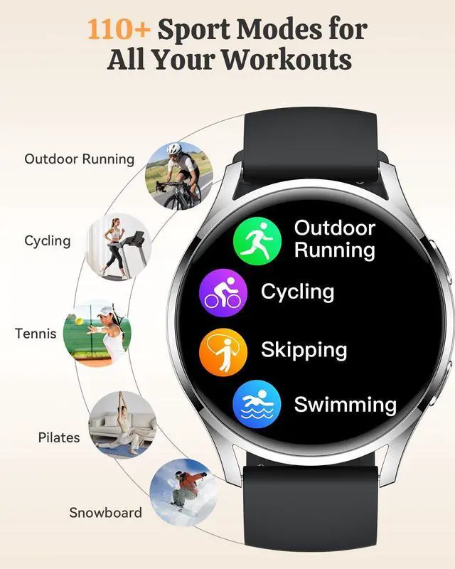 Alt view image 4 of 7 - Smart Watch Fitness Tracker for iPhone Android for Women Men, Activity Tracker with Calorie & Step Counter, 150+ Sports, Daily Workout & Sleep MonitorIP68 Waterproof Smartwatch (Black)