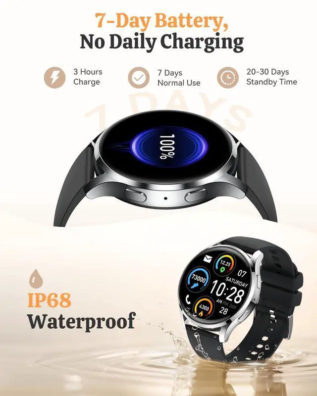 Alt view image 7 of 7 - Smart Watch Fitness Tracker for iPhone Android for Women Men, Activity Tracker with Calorie & Step Counter, 150+ Sports, Daily Workout & Sleep MonitorIP68 Waterproof Smartwatch (Black)
