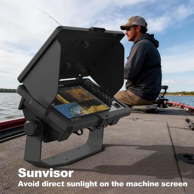 Alt view image 6 of 7 - Sunvisor Cover for Humminbird Xplore 9 GPS Fish Finder,Black | Foldable sun visor minimizes screen glare,Splash resistant against rain and seawater splashes
