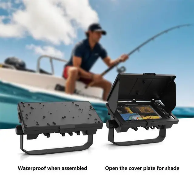 Alt view image 2 of 7 - Sunvisor Cover for Humminbird Xplore 9 GPS Fish Finder,Black | Foldable sun visor minimizes screen glare,Splash resistant against rain and seawater splashes