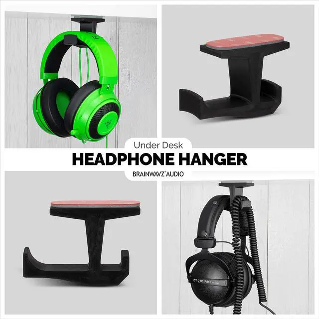 Alt view image 4 of 7 - BigJ Under Desk Headphone Stand (2 Pack) Hanger Holder Mount for Headphones, Gaming Headsets, Mobiles Accessories, Stick On, No Screws (Black)