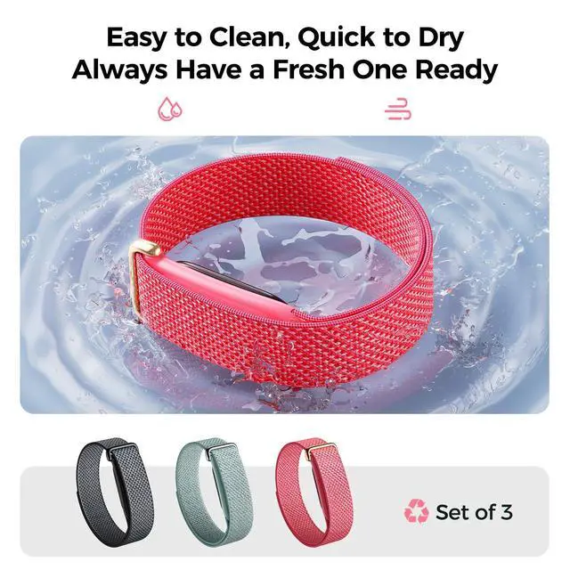 Alt view image 7 of 7 - 3-Pack Nylon Loop Bands Compatible with Google Fitbit Air | Soft & Breathable Nylon, Lightweight for Sport,Sleep & Daily, Adjustable Hook & Loop Closure, Secure Fit for Women & Men