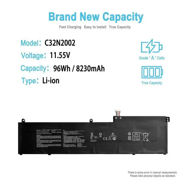 Alt view image 2 of 7 - 96Wh C32N2002 Replacement Laptop Battery for Asus ZenBook Flip 15 UX535 UM535 UX564 Q528 Q538 UX535LI UX535QA UM535QA UX564EH Q528EH Series 11.55V 8230mAh