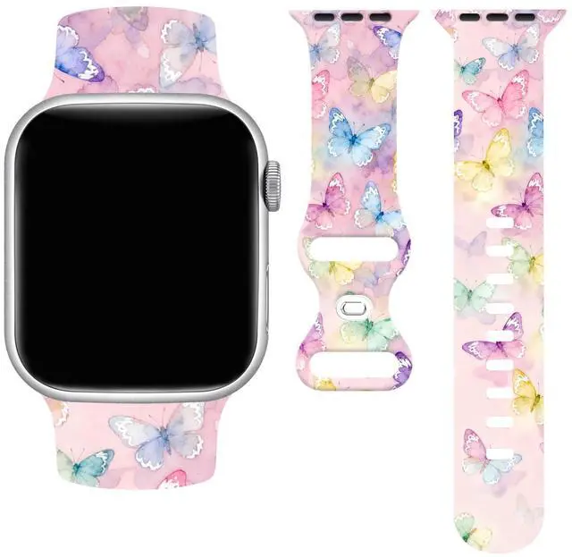 Main image of Butterflies Watch Band Compatible with Apple Watch, Silicone Strap Adjustable Replacement for Iwatch Bands All Series