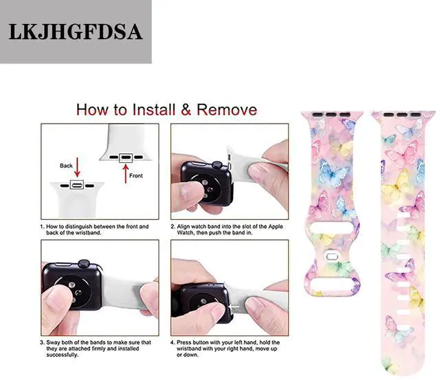 Alt view image 3 of 7 - Butterflies Watch Band Compatible with Apple Watch, Silicone Strap Adjustable Replacement for Iwatch Bands All Series