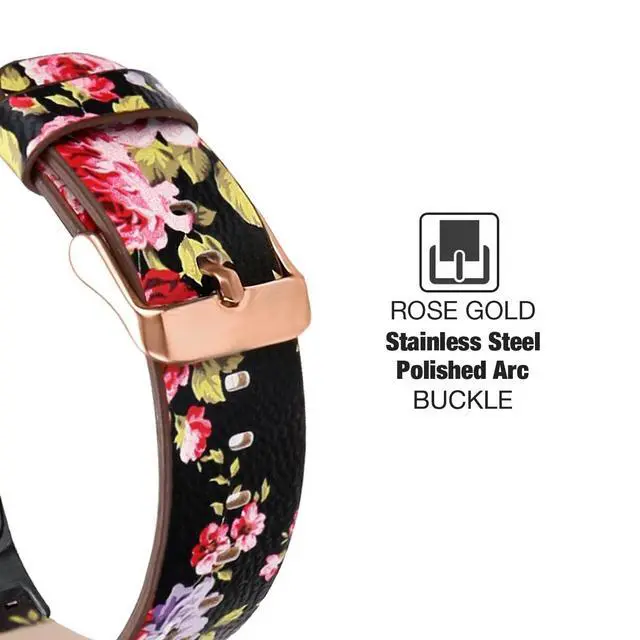 Alt view image 4 of 7 - Leather Bands for Fitbit Charge 6/Charge 5, Floral Print Soft Leather Women Wristband Strap with Stainless Steel Quick Release Compatible with Fitbit Charge 5