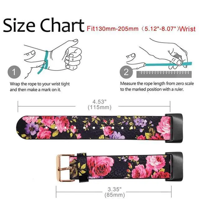 Alt view image 5 of 7 - Leather Bands for Fitbit Charge 6/Charge 5, Floral Print Soft Leather Women Wristband Strap with Stainless Steel Quick Release Compatible with Fitbit Charge 5