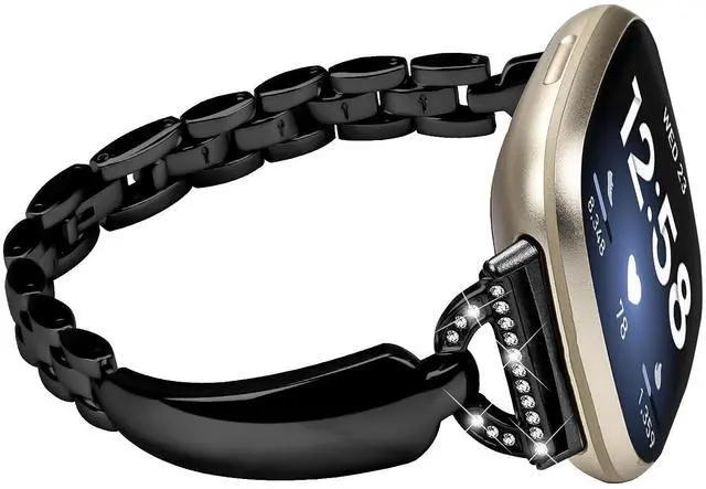Main image of Metal Bands Compatible with Fitbit Sense 2/Sense/Versa 4/Versa 3, Bracelet Replacement Wristband for Women, Silver Black Copper
