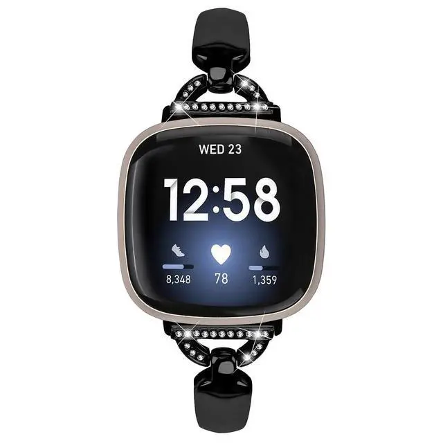Alt view image 2 of 6 - Metal Bands Compatible with Fitbit Sense 2/Sense/Versa 4/Versa 3, Bracelet Replacement Wristband for Women, Silver Black Copper