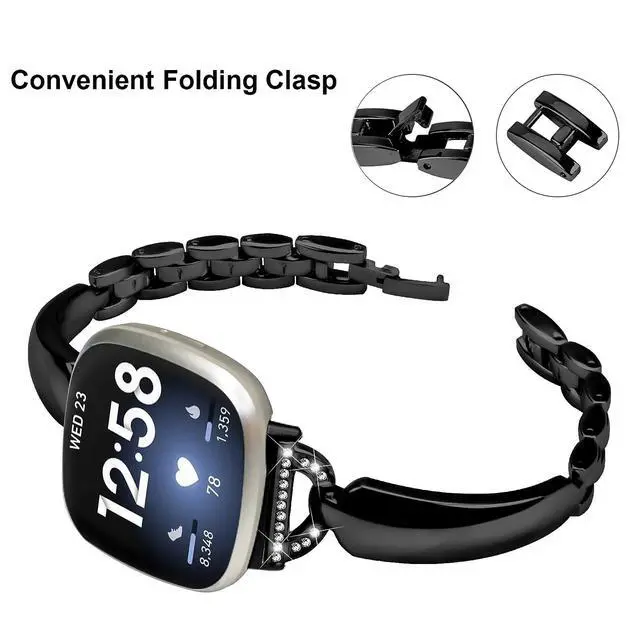 Alt view image 3 of 6 - Metal Bands Compatible with Fitbit Sense 2/Sense/Versa 4/Versa 3, Bracelet Replacement Wristband for Women, Silver Black Copper