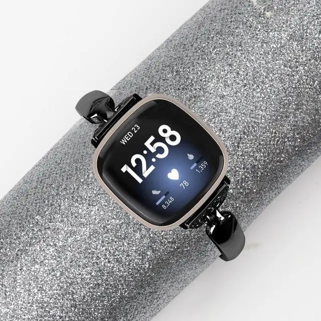 Alt view image 4 of 6 - Metal Bands Compatible with Fitbit Sense 2/Sense/Versa 4/Versa 3, Bracelet Replacement Wristband for Women, Silver Black Copper