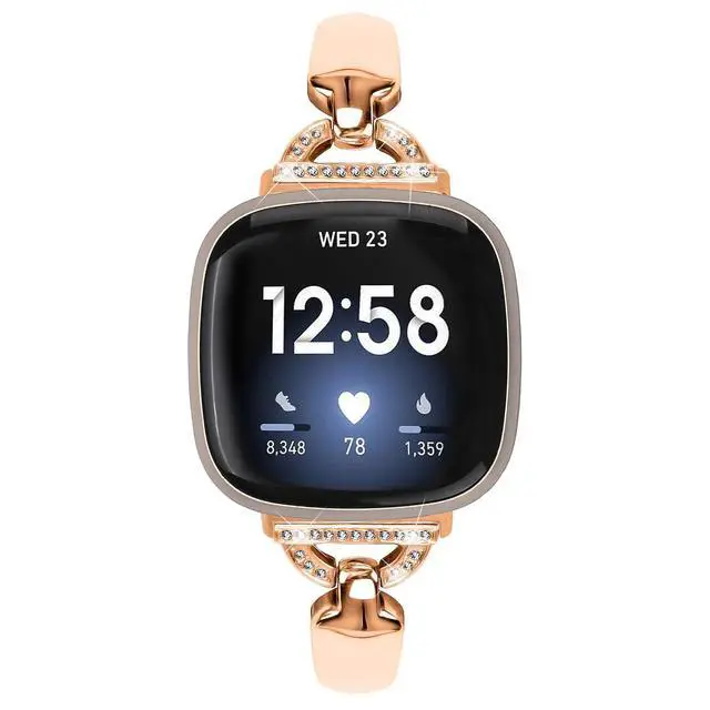 Alt view image 2 of 6 - Metal Bands Compatible with Fitbit Sense 2/Sense/Versa 4/Versa 3, Bracelet Replacement Wristband for Women, Silver Black Copper