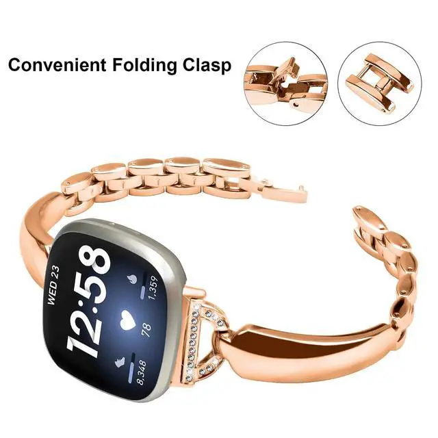 Alt view image 3 of 6 - Metal Bands Compatible with Fitbit Sense 2/Sense/Versa 4/Versa 3, Bracelet Replacement Wristband for Women, Silver Black Copper