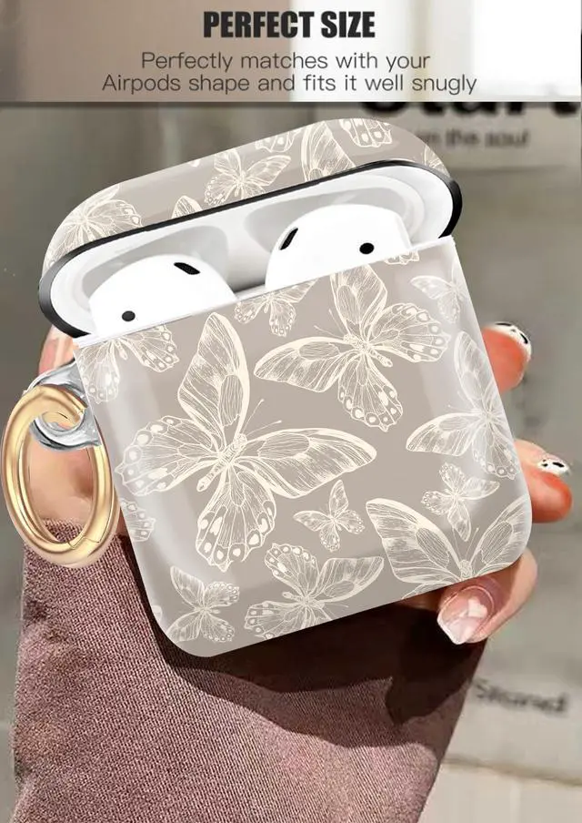 Alt view image 2 of 7 - Compatible with AirPod 1/2 Case Cover,Cute Case with Keychain, TPU Protective Shockproof Case for AirPod 1st & 2nd Generation case for Girls WomenGrey Butterfly