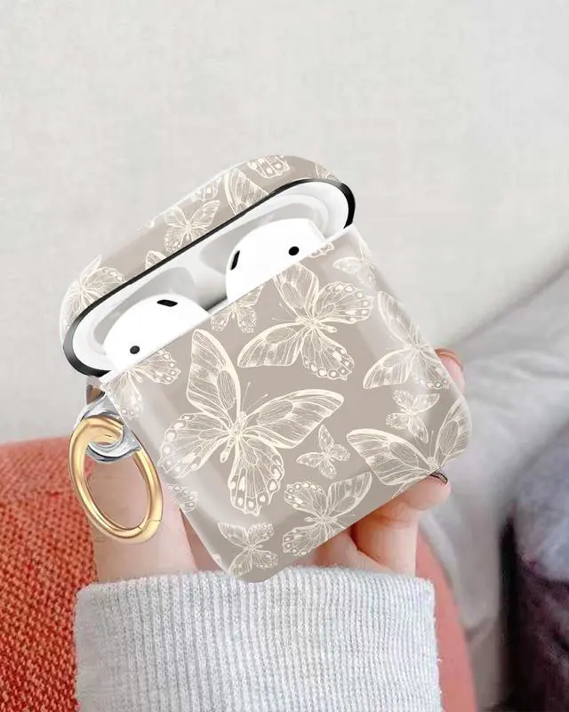 Alt view image 4 of 7 - Compatible with AirPod 1/2 Case Cover,Cute Case with Keychain, TPU Protective Shockproof Case for AirPod 1st & 2nd Generation case for Girls WomenGrey Butterfly