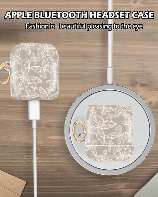 Alt view image 7 of 7 - Compatible with AirPod 1/2 Case Cover,Cute Case with Keychain, TPU Protective Shockproof Case for AirPod 1st & 2nd Generation case for Girls WomenGrey Butterfly