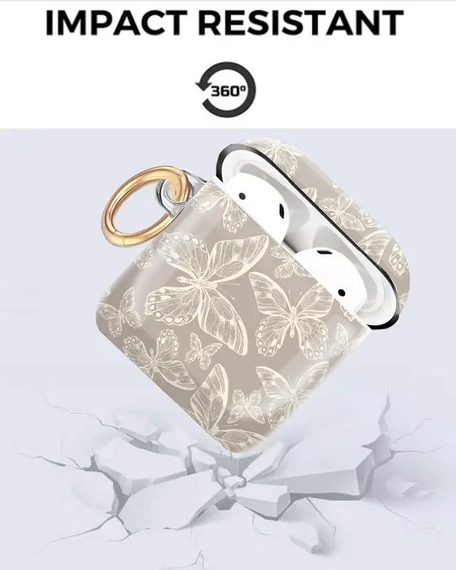 Alt view image 6 of 7 - Compatible with AirPod 1/2 Case Cover,Cute Case with Keychain, TPU Protective Shockproof Case for AirPod 1st & 2nd Generation case for Girls WomenGrey Butterfly