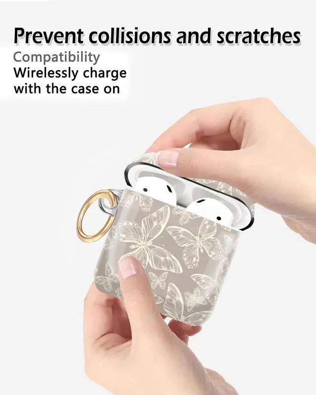 Alt view image 5 of 7 - Compatible with AirPod 1/2 Case Cover,Cute Case with Keychain, TPU Protective Shockproof Case for AirPod 1st & 2nd Generation case for Girls WomenGrey Butterfly