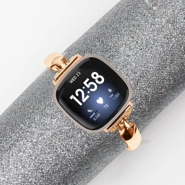 Alt view image 4 of 6 - Metal Bands Compatible with Fitbit Sense 2/Sense/Versa 4/Versa 3, Bracelet Replacement Wristband for Women, Silver Black Copper
